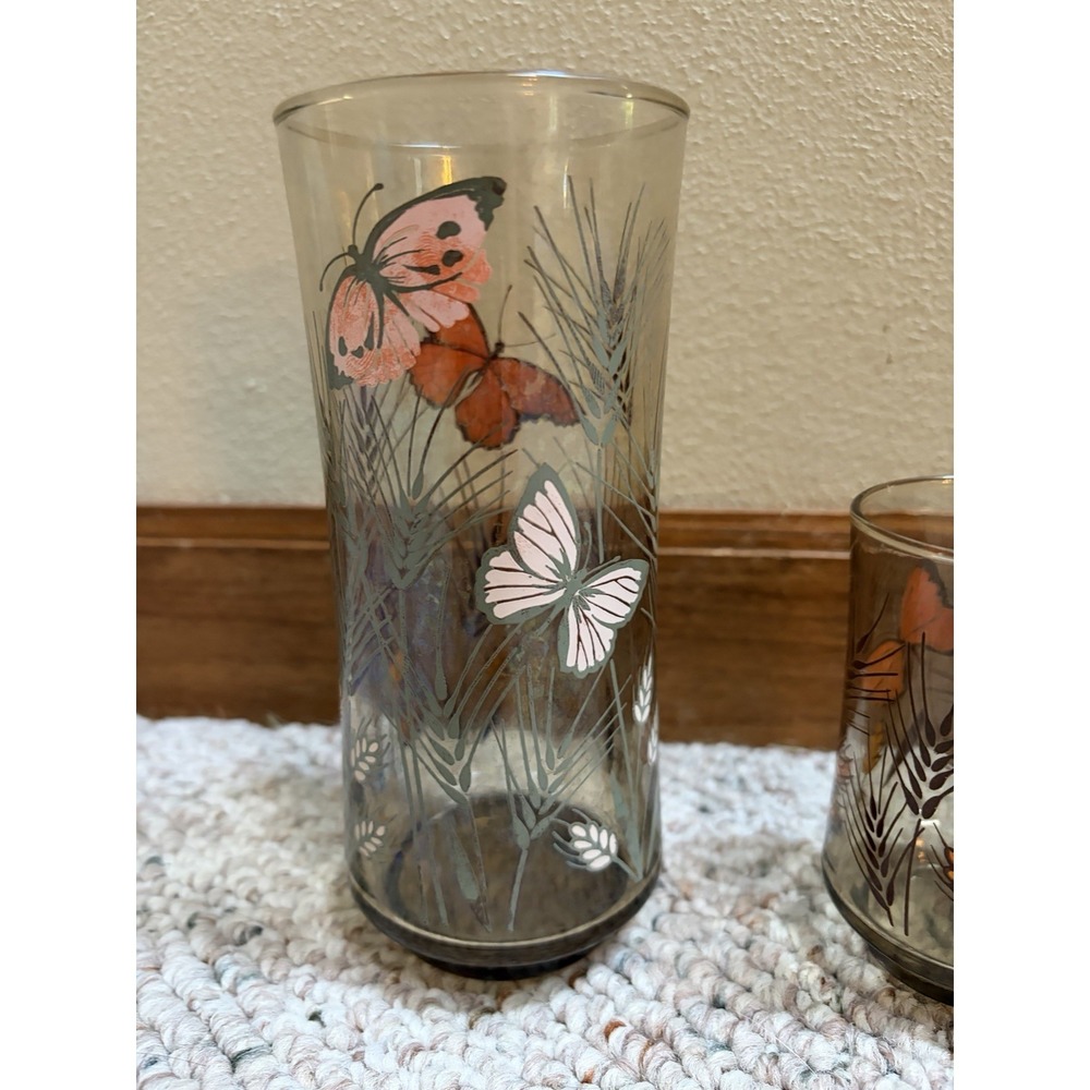 Seven Vintage Libby Tawny Garden Party Monarch Butterflies Glasses - Picture 3 of 6
